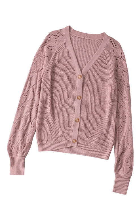 Bishop Sleeve V-Neck Drop Shoulder Button Front Knit Cardigan Sweater